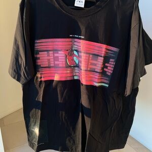 Zara Black Tee with Red and Pink Graphic